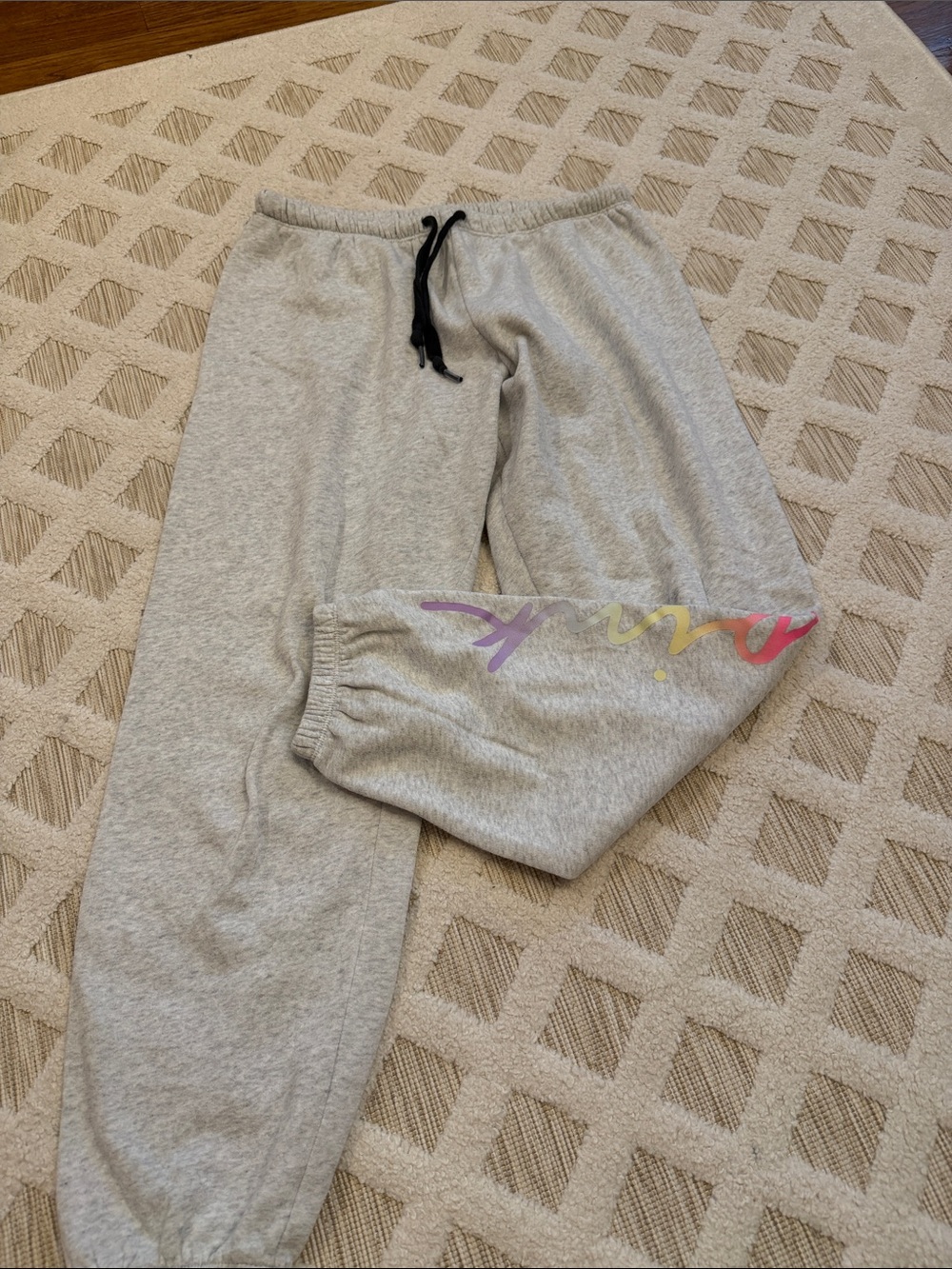 PINK Victoria's Secret Gray Sweatpants with Multicolor Script